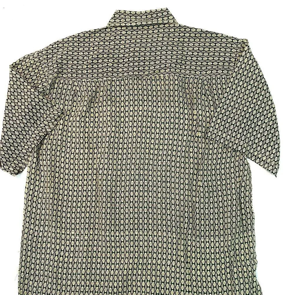 Vintage Bruno 100% silk short sleeve shirt Mens Medium green cream diamonds